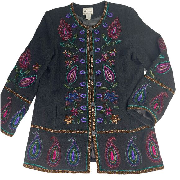 Linea by Louis Dell'Olio Wool Jacket‎ Coat Size Large Embroidered Floral Boucle - Picture 1 of 16